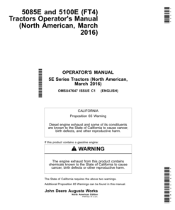 John Deere 5085E, 5100E (FT4) Tractors (March 2016-) (North America) Operator's Manual (OMSU47647)