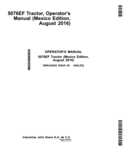 John Deere 5076EF Tractor / August 2016 (Mexico Edition) Operator's Manual (OMSU48355)
