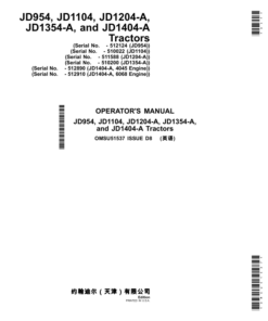 John Deere JD954, JD1104, JD1204-A, JD1354-A & JD1404-A Tractors Operator's Manual (OMSU51537)