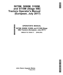 John Deere 5075M, 5090M, 5100M & 5115M (Stage IIIB) Tractors Operator's Manual (OMSU51732)