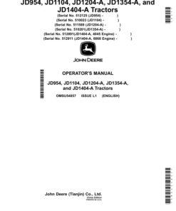 John Deere JD954, JD1104, JD1204-A, JD1354-A, JD1404-A Tractors. (China Edition) Operator's Manual (OMSU54857)