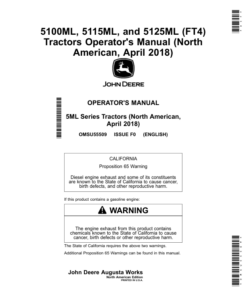 John Deere 5100ML, 5115ML, 5125ML (FT4) Tractors (April 2018-) Operator's Manual (OMSU55509)