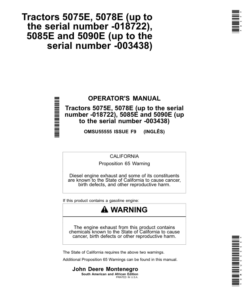 John Deere 5075E, 5078E, 5085E, 5090E Tratores Operator's Manual (OMSU55555)