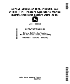 John Deere 5075M, 5090M, 5100M, 5100MH & 5115M (FT4) Tractors (Export with North American Configurations) Operator's Manual (OMSU56643)