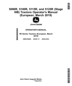 John Deere 5090R, 5100R, 5115R, 5125R (Stage IIIB) Tractors (March 2019-) (Europe) Operator's Manual (OMSU56808)