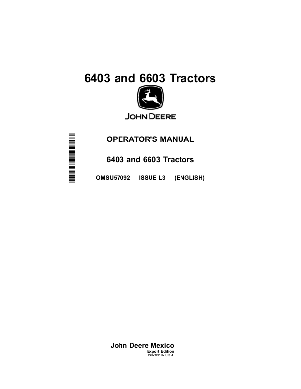 John Deere 6403 & 6603 Tractors Operator's Manual (OMSU57092)