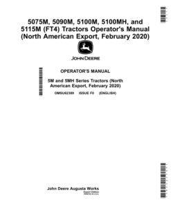 John Deere 5075M, 5090M, 5100M, 5100MH, 5115M (FT4) Tractors (Export with North American Configuration) (February 2020-) Operator's Manual (OMSU62389)