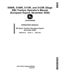 John Deere 5090R, 5100R, 5115R, 5125R (Stage IIIB) Tractors (November 2020-) (Export w/European Configuration) Operator's Manual (OMSU63218)