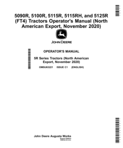 John Deere 5090R, 5100R, 5115R, 5115RH, 5125R (FT4) Tractors (November 2020-) (Export w/North American Configuration) Operator's Manual (OMSU63221)