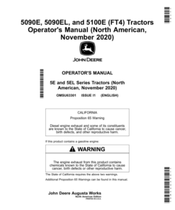 John Deere 5090E, 5090EL, 5100E (FT4) Tractors (November 2020-) (North American) Operator's Manual (OMSU63301)