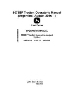 John Deere 5076EF Tractor (Argentina, August 2016-) (Export Edition) Operator's Manual (OMSU65189)