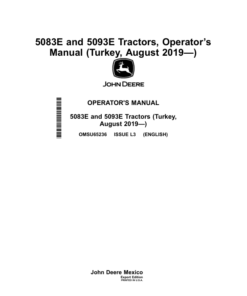 John Deere 5083E, 5093E Tractors (August 2019-) (Turkey Export Edition) Operator's Manual (OMSU65236)