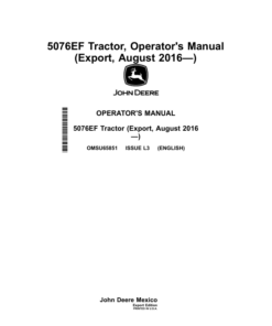 John Deere 5076EF Tractor (August 2016-) (Export Edition) Operator's Manual (OMSU65851)