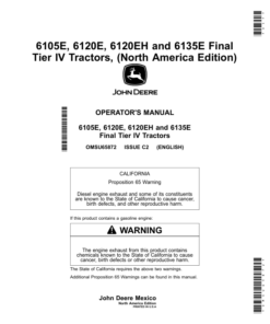 John Deere 6105E, 6120E, 6120EH, 6135E Final Tier IV Tractors (North America Edition) Operator's Manual (OMSU65872)
