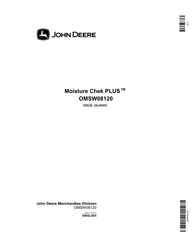 John Deere Moisture Chek Plus SW08120 Operator's Manual (OMSW08120)