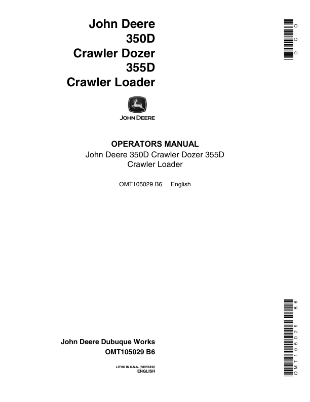 John Deere 350D, 355D Crawlers Operator's Manuals (OMT105029)