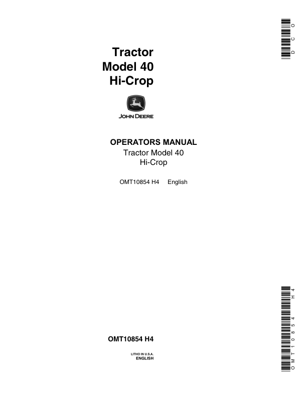 John Deere 40 Tractors Operator's Manuals (OMT10854)