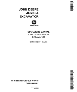 John Deere 690A Excavators Operator's Manuals (OMT114475)