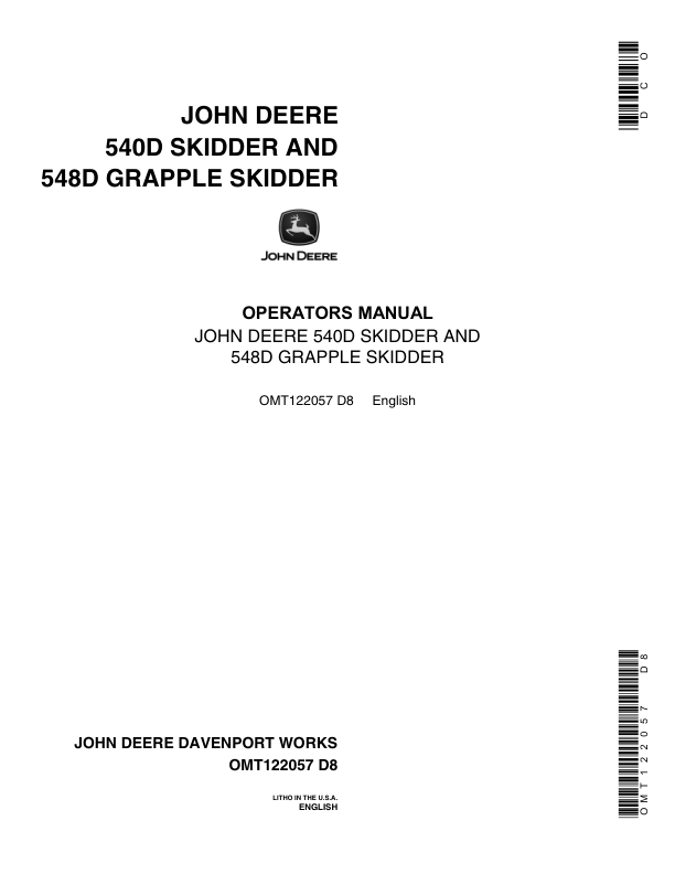 John Deere 540D, 548D Skidders Operator's Manuals (OMT122057)