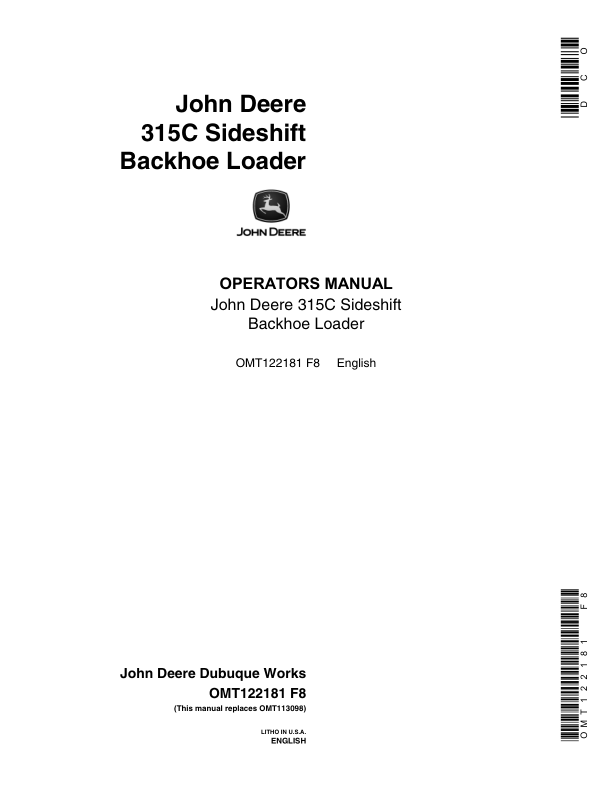 John Deere 315C Backhoes Operator's Manuals (OMT122181)