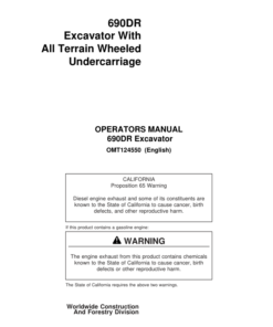 John Deere 690DR Excavators Operator's Manuals (OMT124550)