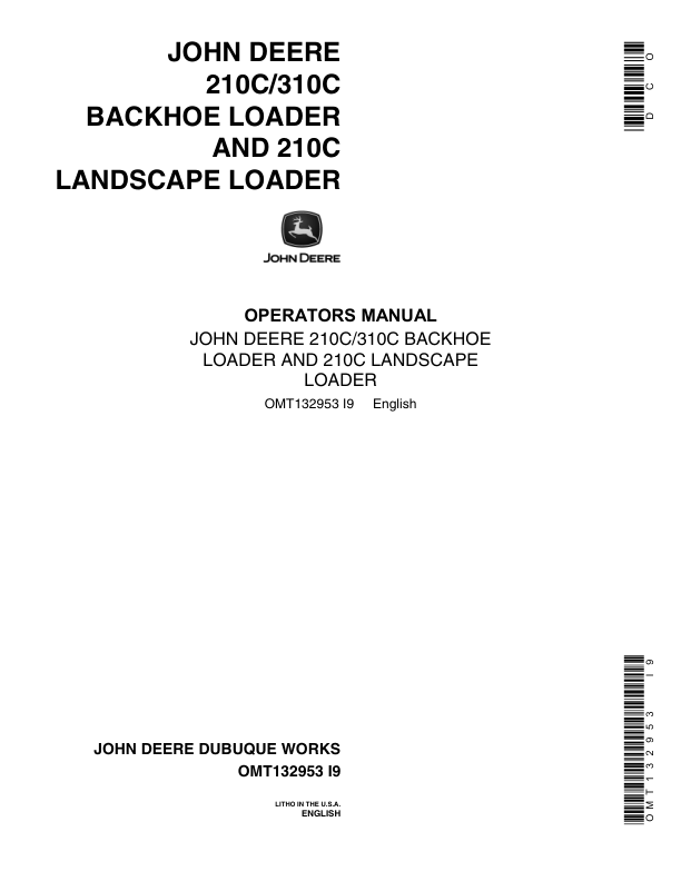 John Deere 210C, 310C Backhoes Operator's Manuals (OMT132953)