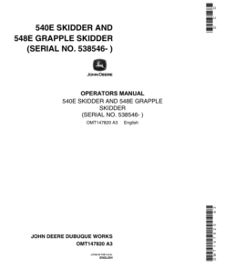 John Deere 540E, 548E Skidders Operator's Manuals (OMT147820)