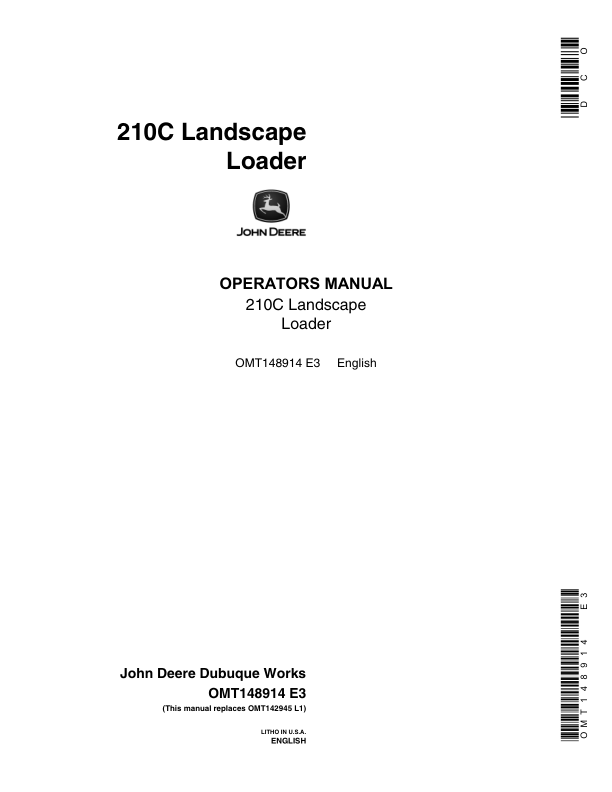 John Deere 210C Landscape Loaders Operator's Manuals (OMT148914)