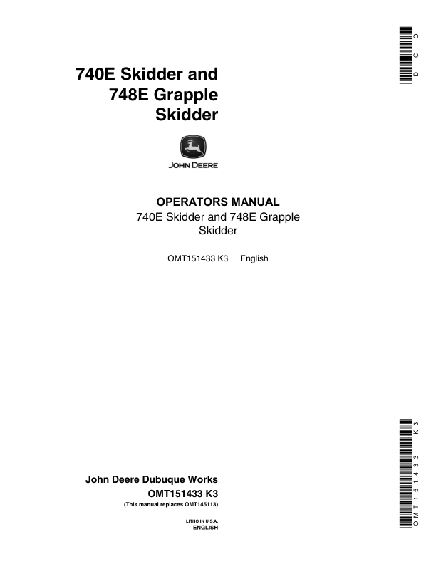 John Deere 740E, 748E Skidders Operator's Manuals (OMT151433)