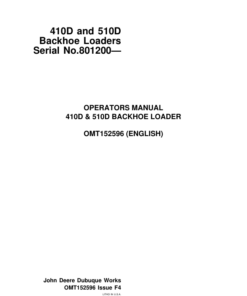 John Deere 410D, 510D Backhoes Operator's Manuals (OMT152596)