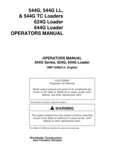 John Deere 544G, 544G LL, 544G TC, 624G, 644G Loaders Operator's Manuals (OMT154907)