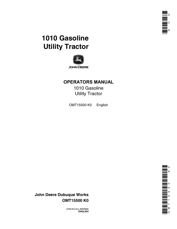 John Deere 1010 Gasoline Utility Tractor Operator's Manual (OMT15500)