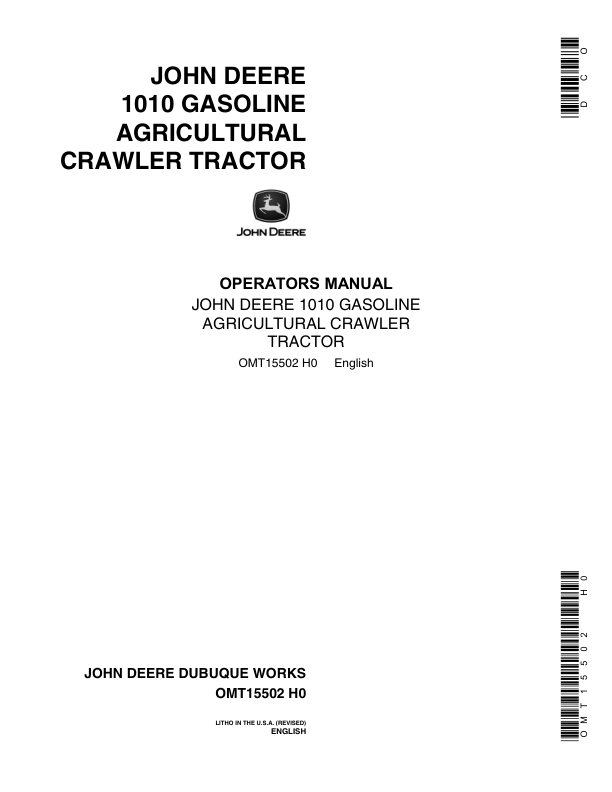 John Deere 1010 Gasoline Agricultural Crawler Tractor Operator's Manual (OMT15502)