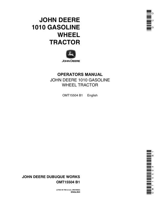 John Deere John Deere1010 Gasoline Wheel Tractor Operator's Manual (OMT15504)