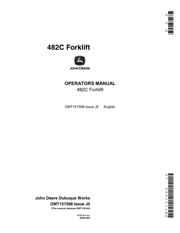 John Deere 482C Forklifts Operator's Manuals (OMT157598)