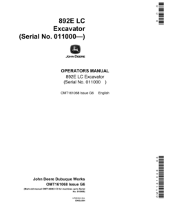 John Deere 892ELC Excavators Operator's Manuals (OMT161068)