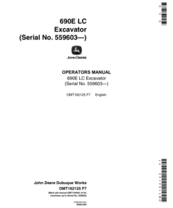 John Deere 690ELC Excavators Operator's Manuals (OMT162125)