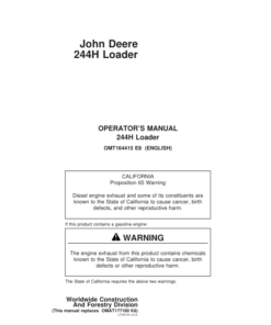 John Deere 244H Loaders Operator's Manuals (OMT164415)