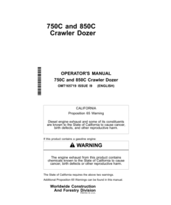 John Deere 750C, 850C Crawler Dozers Operator's Manuals (OMT165719)