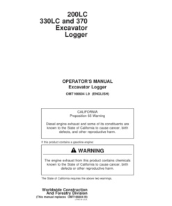 John Deere 200LC, 330LC, 370 Loggers Operator's Manuals (OMT166604)