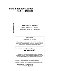 John Deere 310G Backhoes Operator's Manuals (OMT166698)