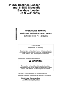 John Deere 310SG, 315SG Backhoe Loaders Operator's Manuals (OMT166699)