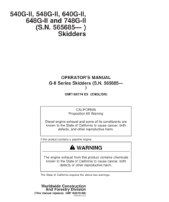 John Deere 540GII, 548GII, 640GII, 648GII, 748GII Skidders Operator's Manuals (OMT166774)