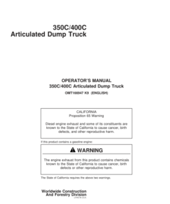 John Deere 350C, 400C Articulated Dump Trucks Operator's Manuals (OMT166947)