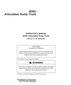 John Deere B30C Articulated Dump Trucks Operator's Manuals (OMT167175)