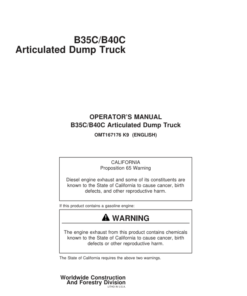 John Deere B35C, B40C Articulated Dump Trucks Operator's Manuals (OMT167176)