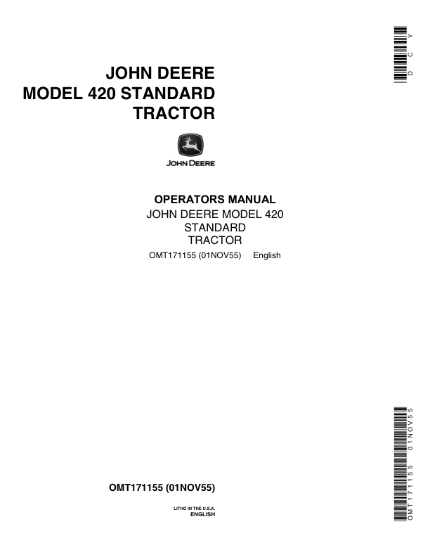John Deere Model 420 Standard Tractor Operator's Manual (OMT171155)
