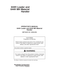 John Deere 644H, 644HMH Loaders Operator's Manuals (OMT180475)