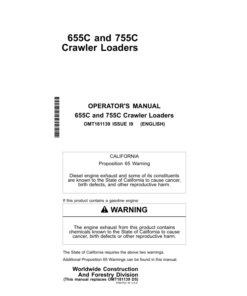 John Deere 655C, 755C Crawler Loaders Operator's Manuals (OMT181139)