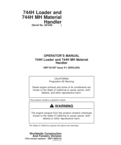 John Deere 744H, 744HMH Loaders Operator's Manuals (OMT181297)